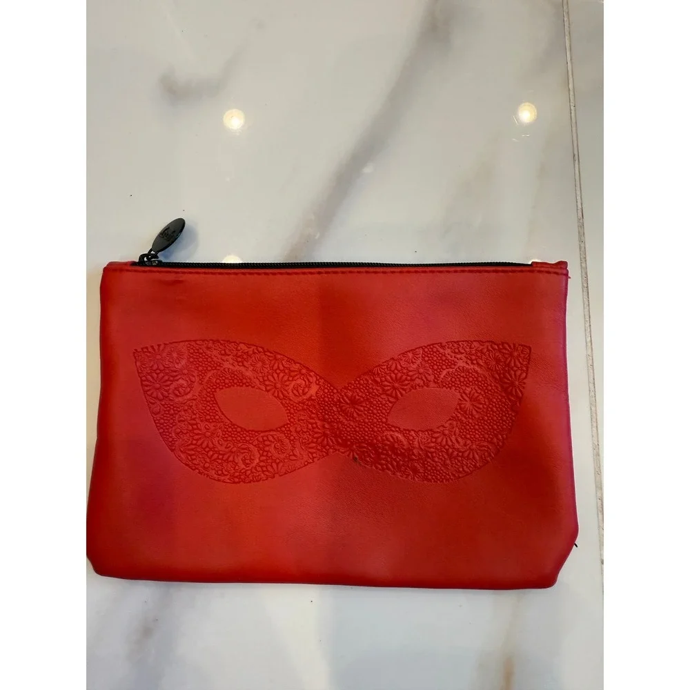 Ipsy Red Masquerade Mask Embossed Makeup Bag Cosmetic Pouch Zipper Travel Case